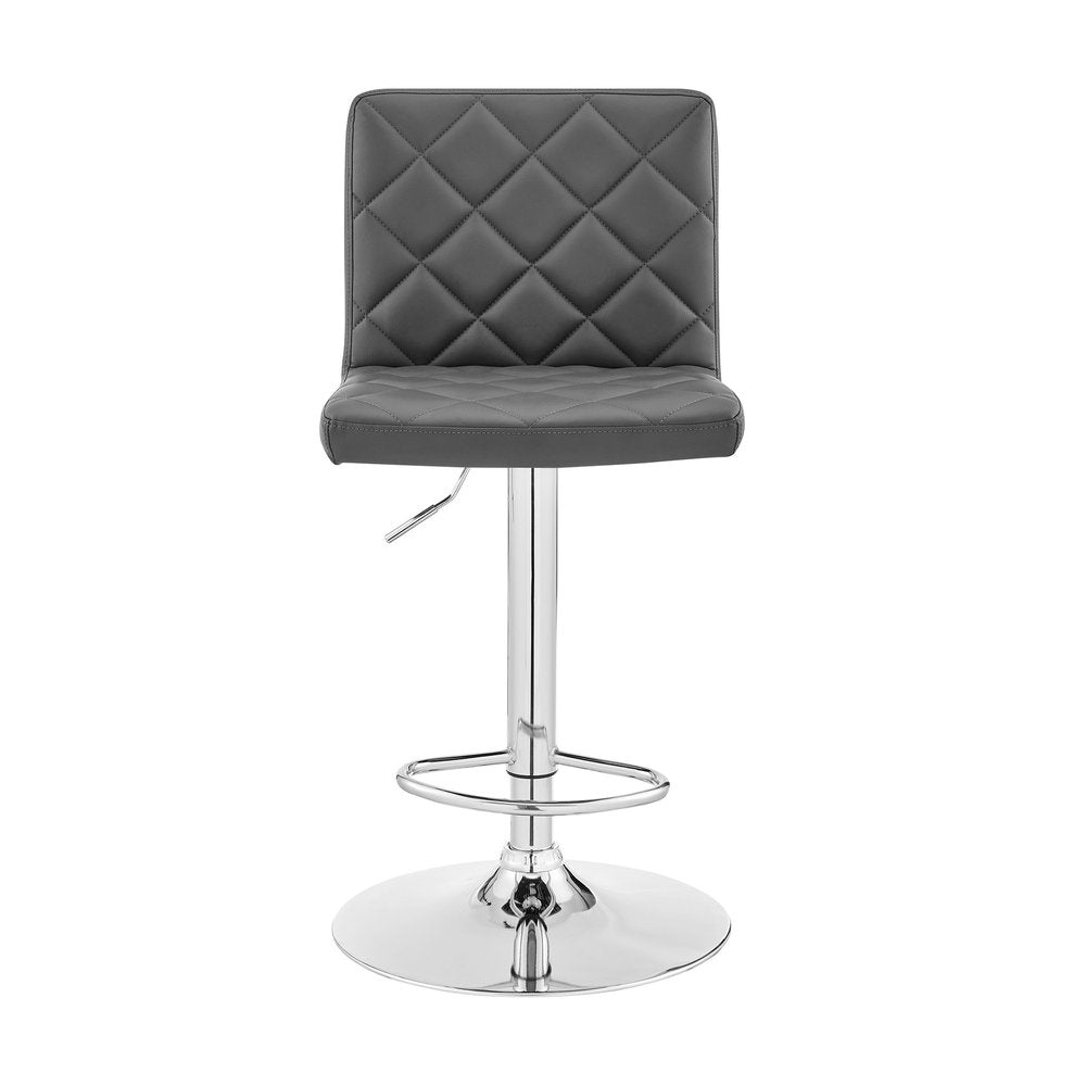 24" Gray And Silver Iron Swivel Low Back Adjustable Height Bar Chair