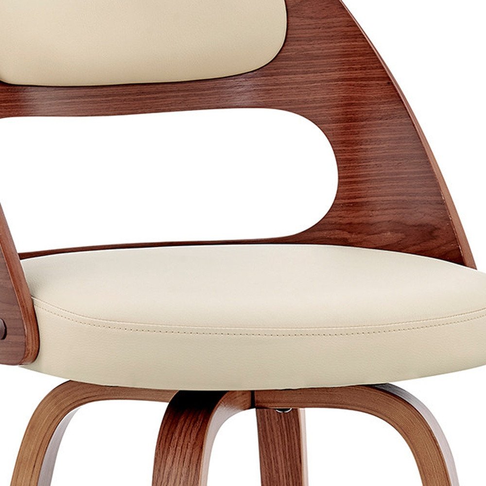 26" Cream And Brown Faux Leather Swivel Counter Height Bar Chair