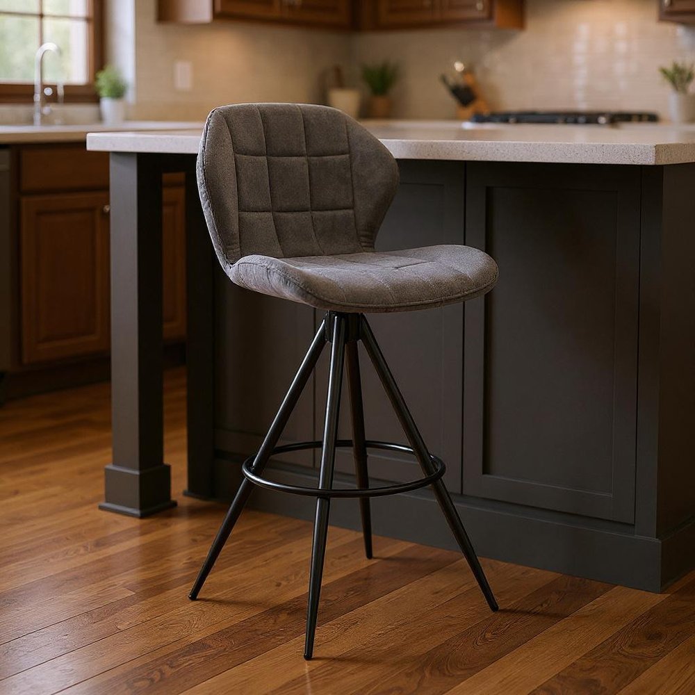 27" Charcoal And Black Iron Counter Height Bar Chair