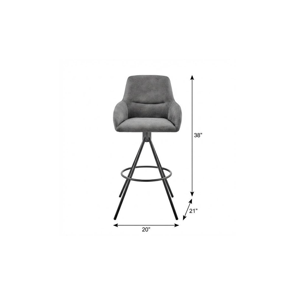 26" Charcoal And Black Iron Counter Height Bar Chair