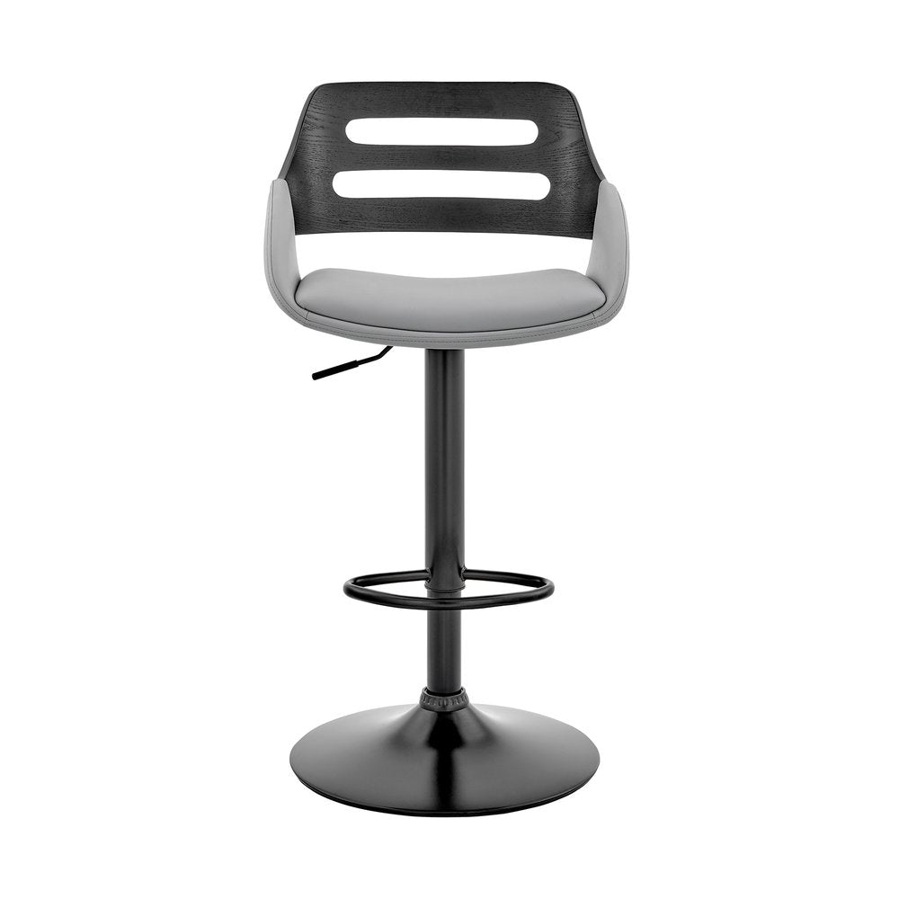 Gray And Black Fabric And Iron Low Back Adjustable Height Swivel Bar Chair