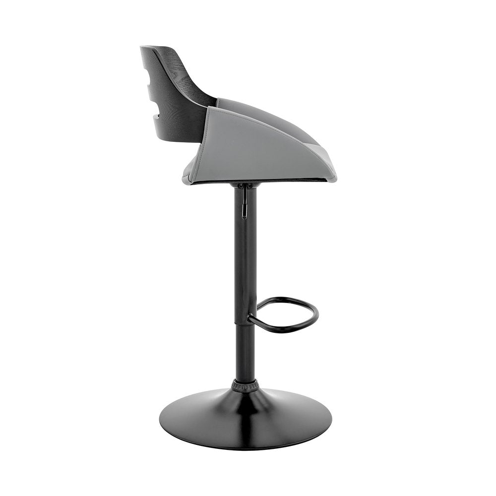 Gray And Black Fabric And Iron Low Back Adjustable Height Swivel Bar Chair