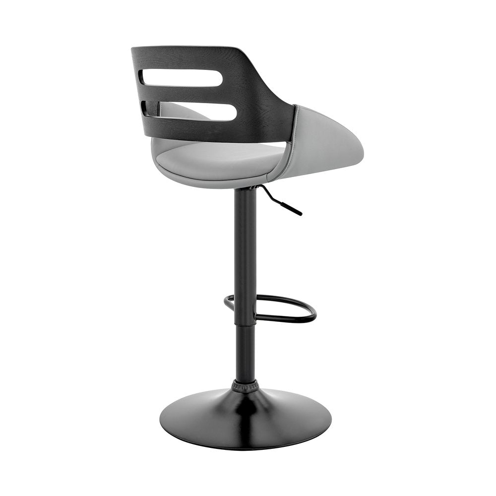 Gray And Black Fabric And Iron Low Back Adjustable Height Swivel Bar Chair