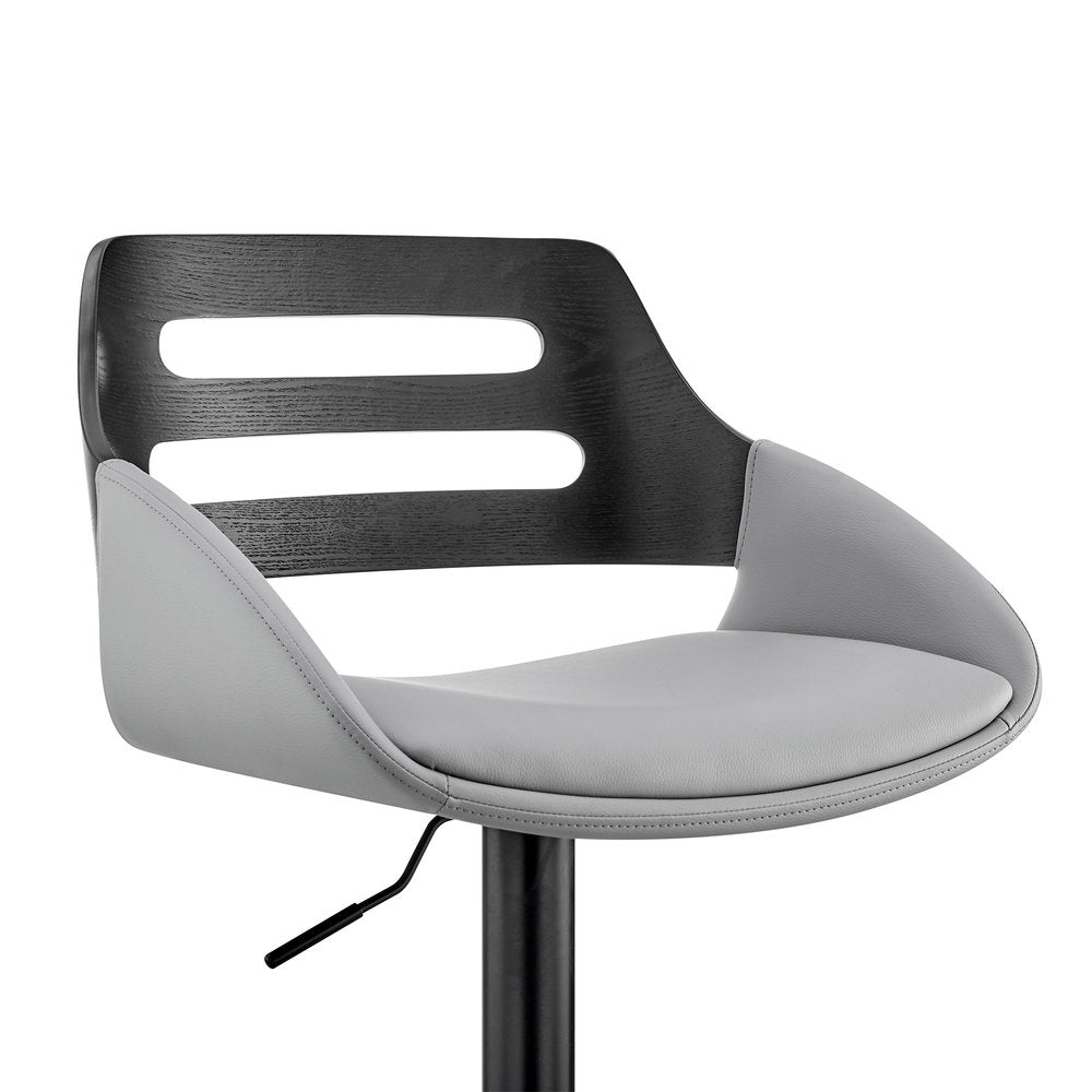 Gray And Black Fabric And Iron Low Back Adjustable Height Swivel Bar Chair