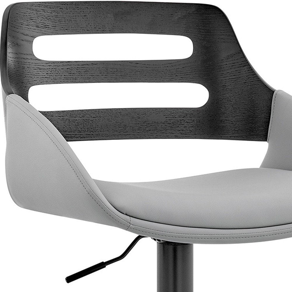 Gray And Black Fabric And Iron Low Back Adjustable Height Swivel Bar Chair