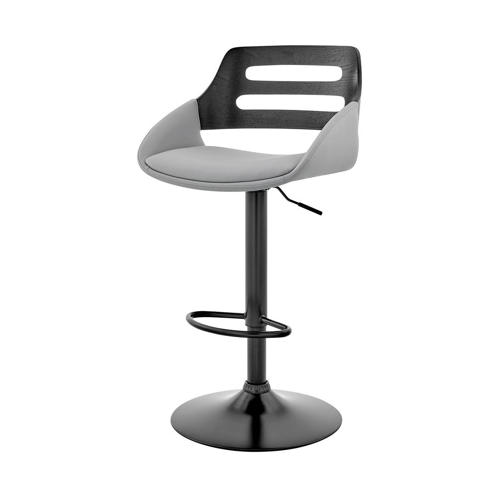 Gray And Black Fabric And Iron Low Back Adjustable Height Swivel Bar Chair