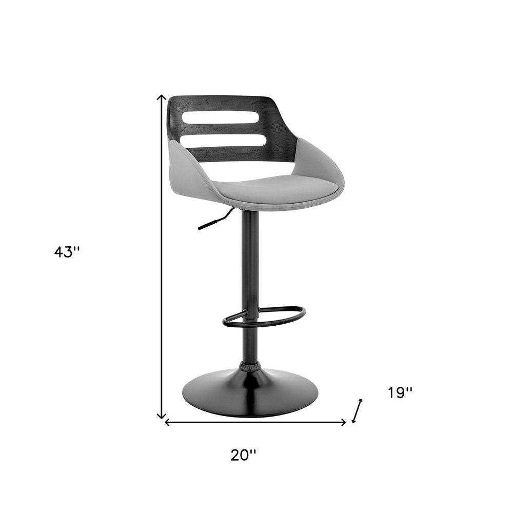 Gray And Black Fabric And Iron Low Back Adjustable Height Swivel Bar Chair