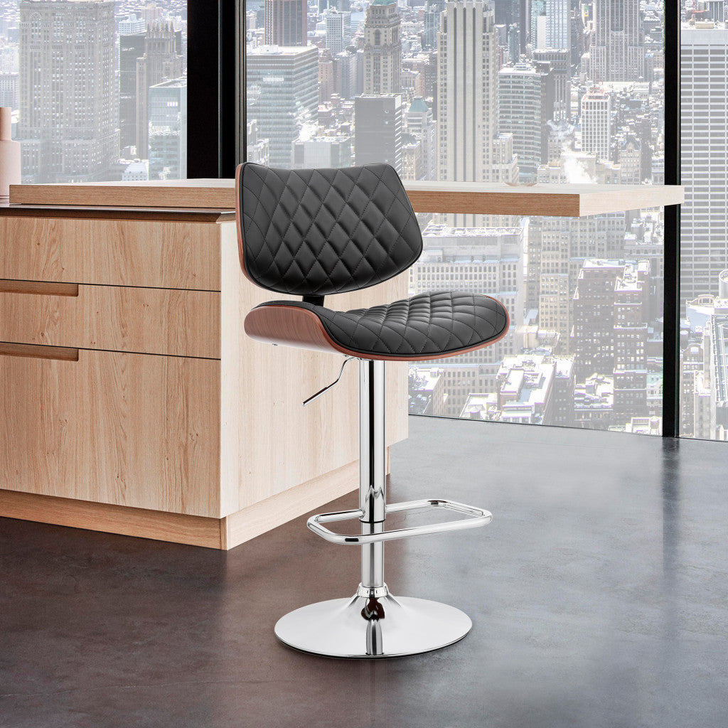 Black And Silver Fabric And Iron Low Back Adjustable Height Swivel Bar Chair