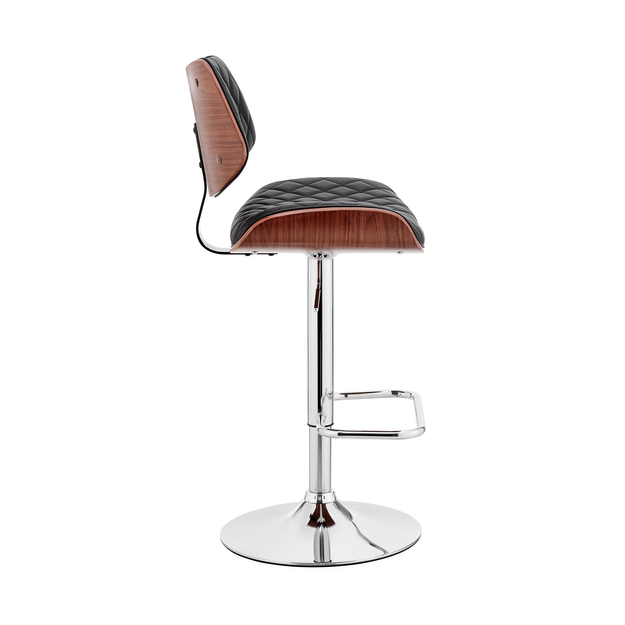 Black And Silver Fabric And Iron Low Back Adjustable Height Swivel Bar Chair