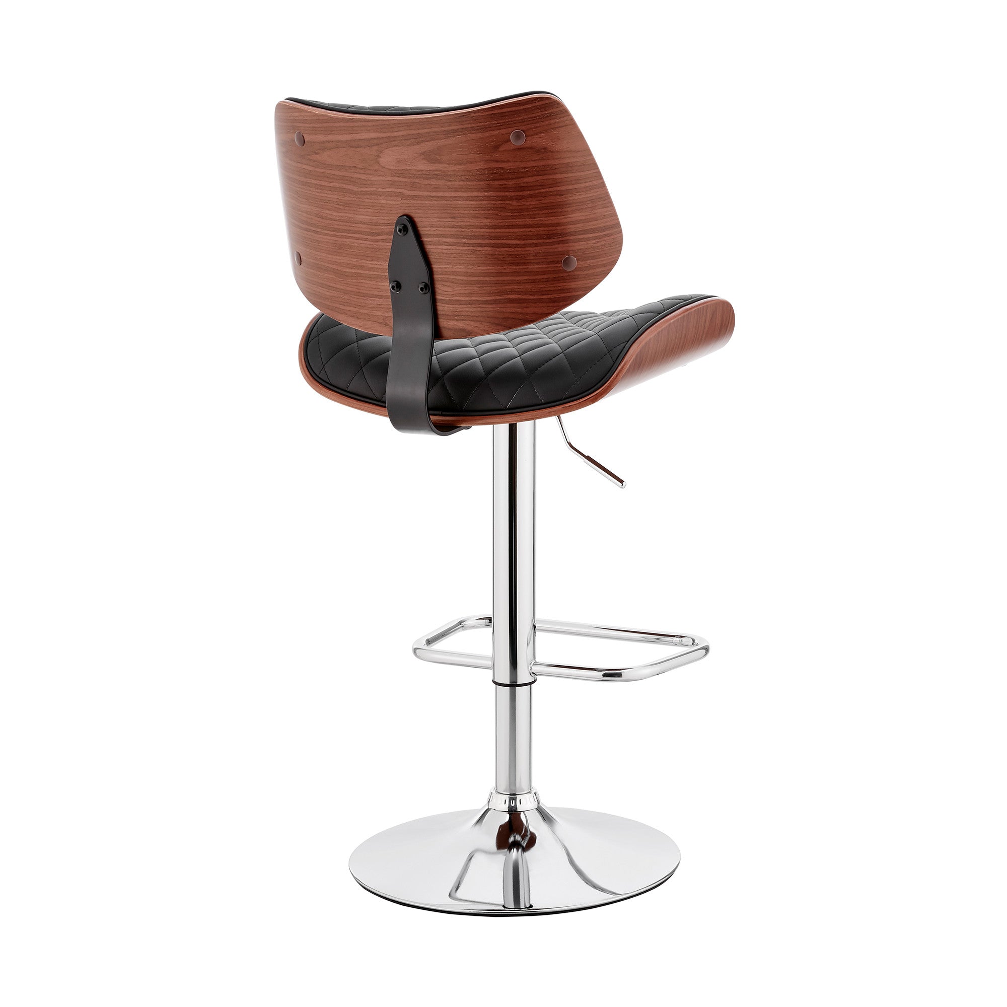Black And Silver Fabric And Iron Low Back Adjustable Height Swivel Bar Chair