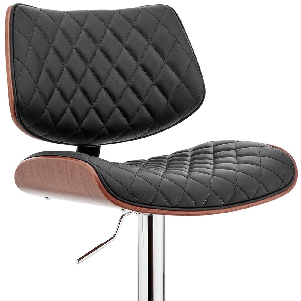 Black And Silver Fabric And Iron Low Back Adjustable Height Swivel Bar Chair
