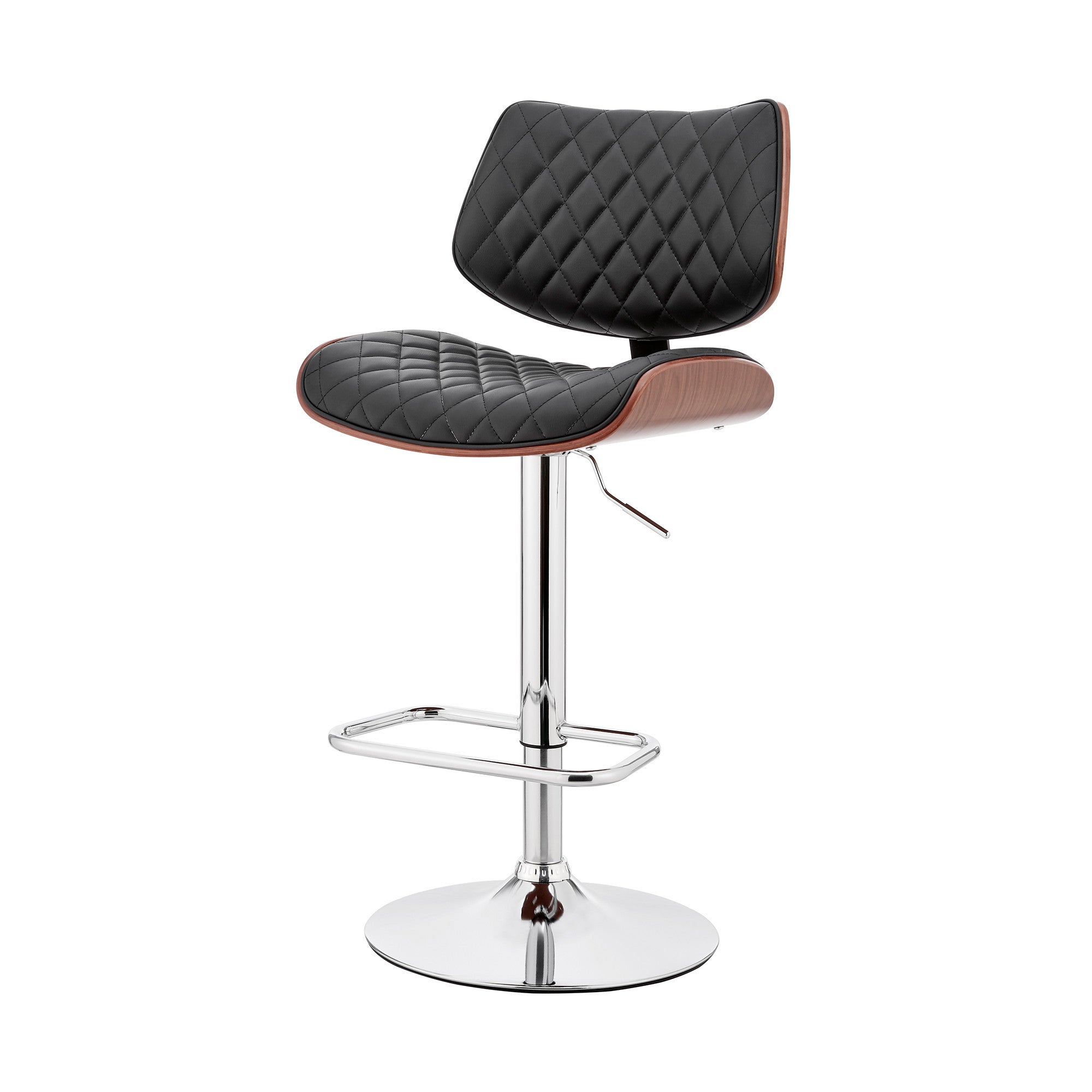Black And Silver Fabric And Iron Low Back Adjustable Height Swivel Bar Chair