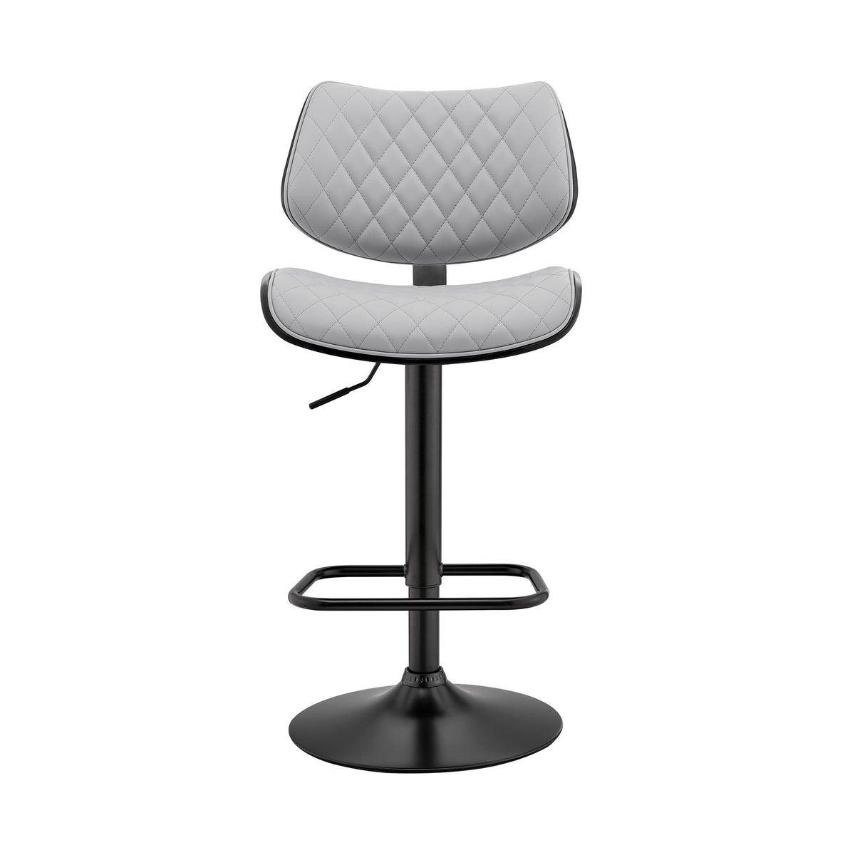 Gray And Black Faux Leather And Fabric And Iron Low Back Adjustable Height Swivel Bar Chair