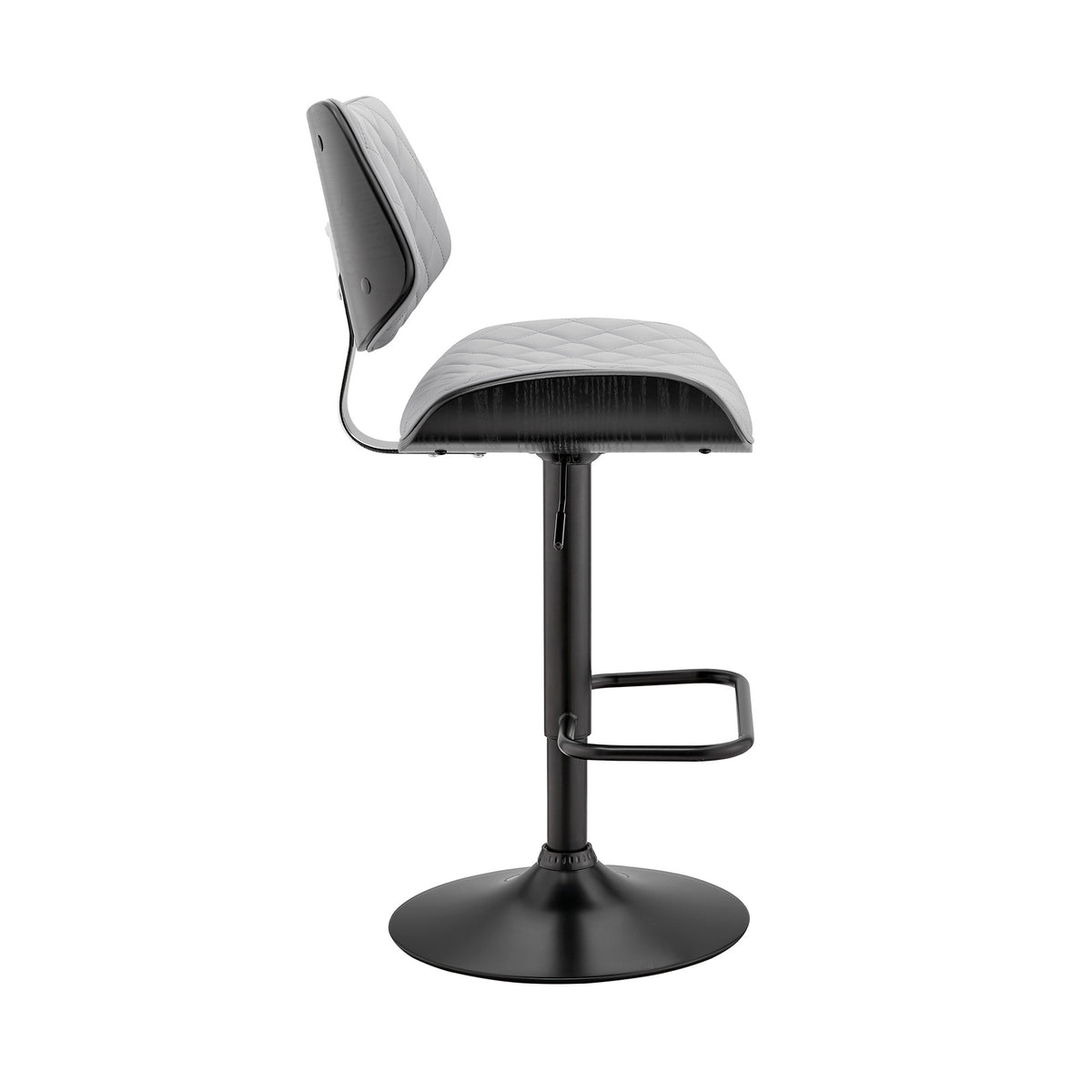 Gray And Black Faux Leather And Fabric And Iron Low Back Adjustable Height Swivel Bar Chair