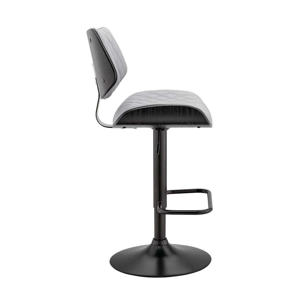 Gray And Black Faux Leather And Fabric And Iron Low Back Adjustable Height Swivel Bar Chair