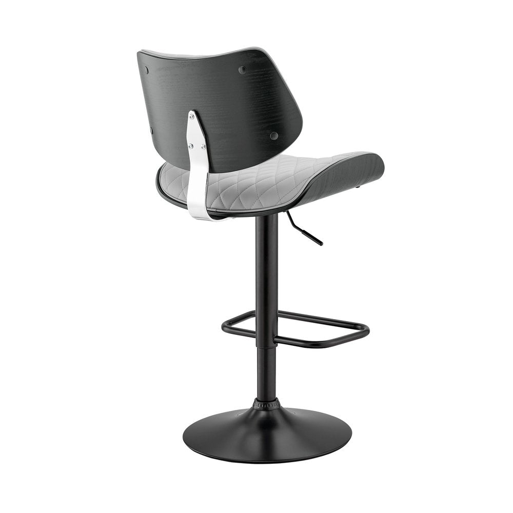 Gray And Black Faux Leather And Fabric And Iron Low Back Adjustable Height Swivel Bar Chair
