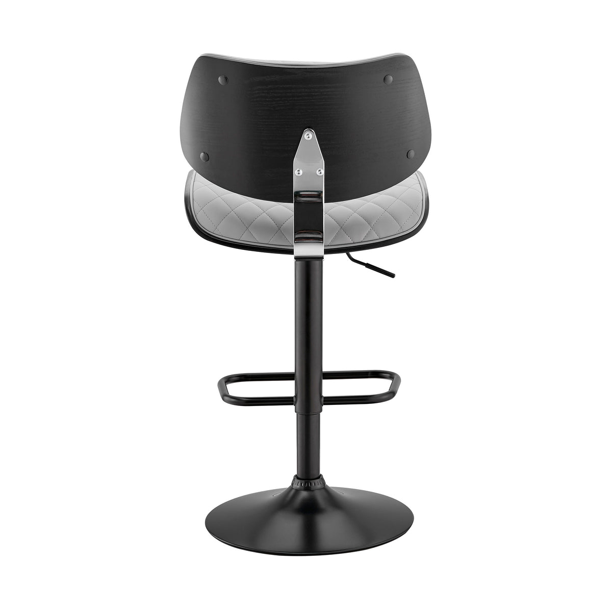 Gray And Black Faux Leather And Fabric And Iron Low Back Adjustable Height Swivel Bar Chair