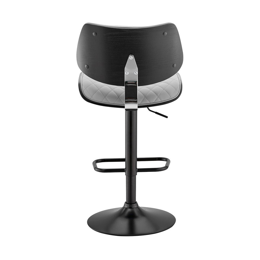 Gray And Black Faux Leather And Fabric And Iron Low Back Adjustable Height Swivel Bar Chair
