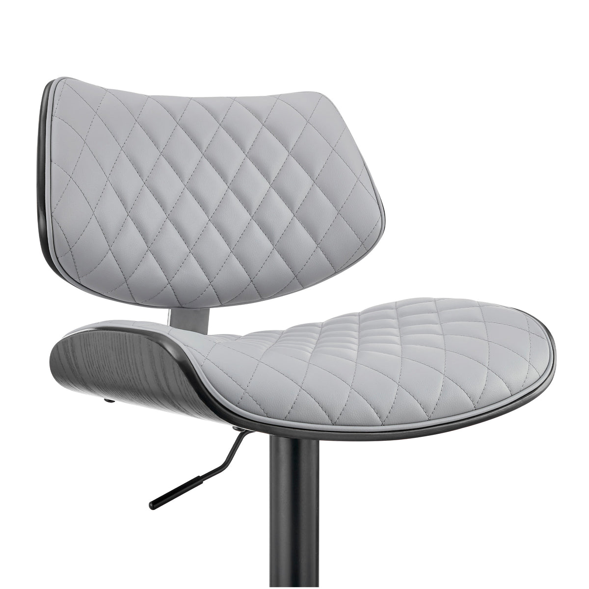 Gray And Black Faux Leather And Fabric And Iron Low Back Adjustable Height Swivel Bar Chair