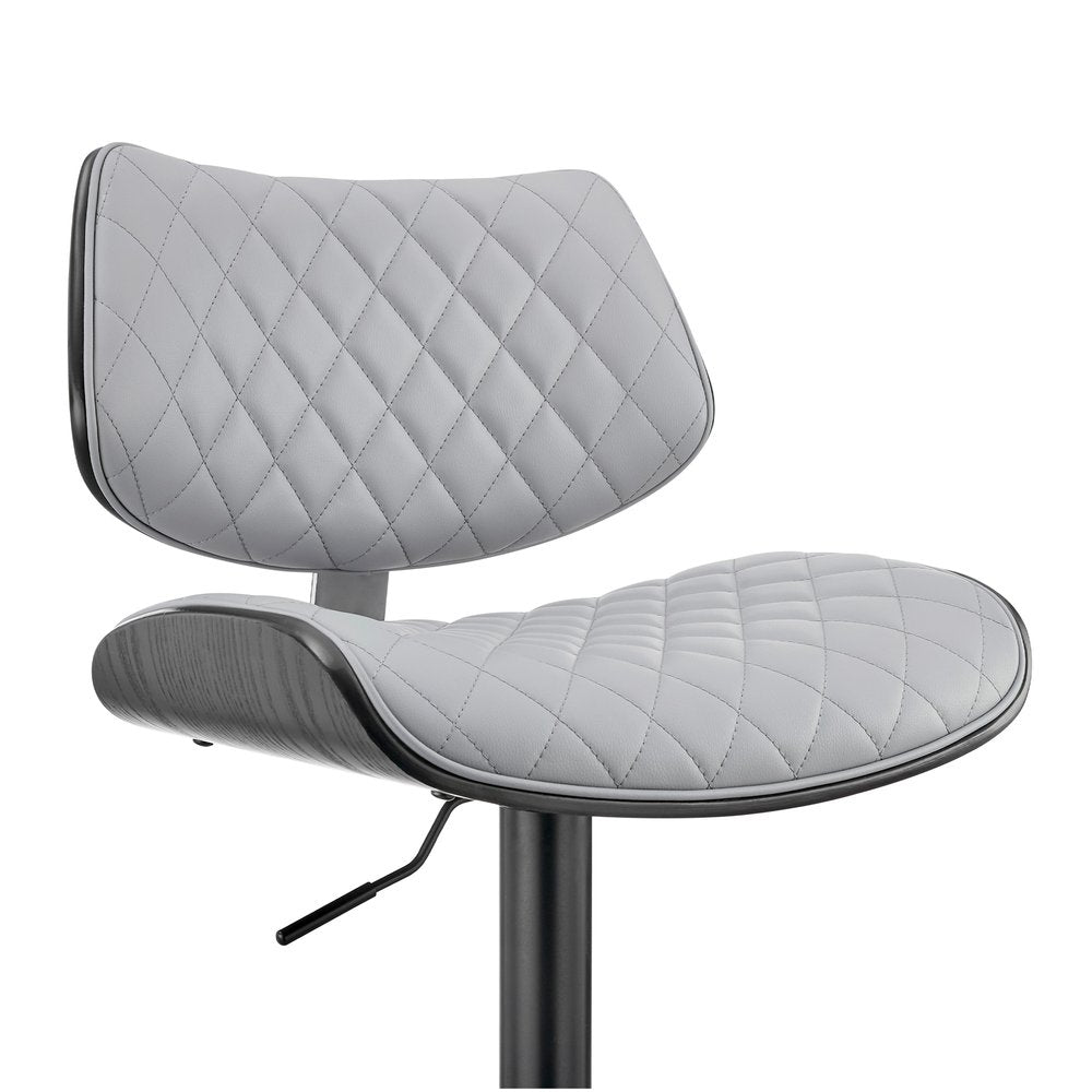 Gray And Black Faux Leather And Fabric And Iron Low Back Adjustable Height Swivel Bar Chair