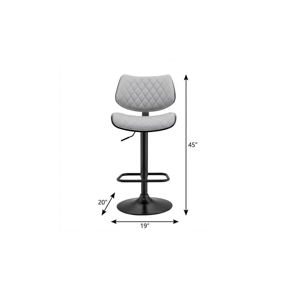Gray And Black Faux Leather And Fabric And Iron Low Back Adjustable Height Swivel Bar Chair