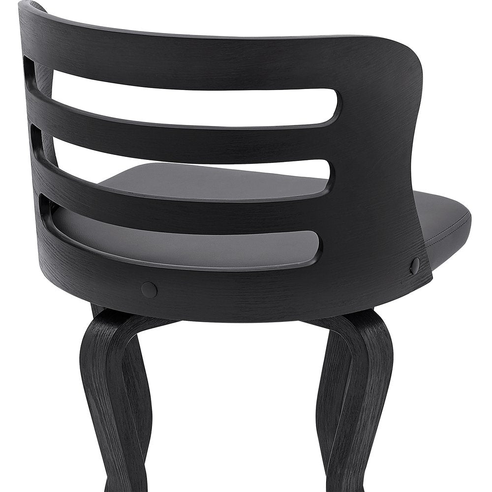 29" Gray And Black Faux Leather And Fabric And Iron Low Back Bar Height Swivel Bar Chair
