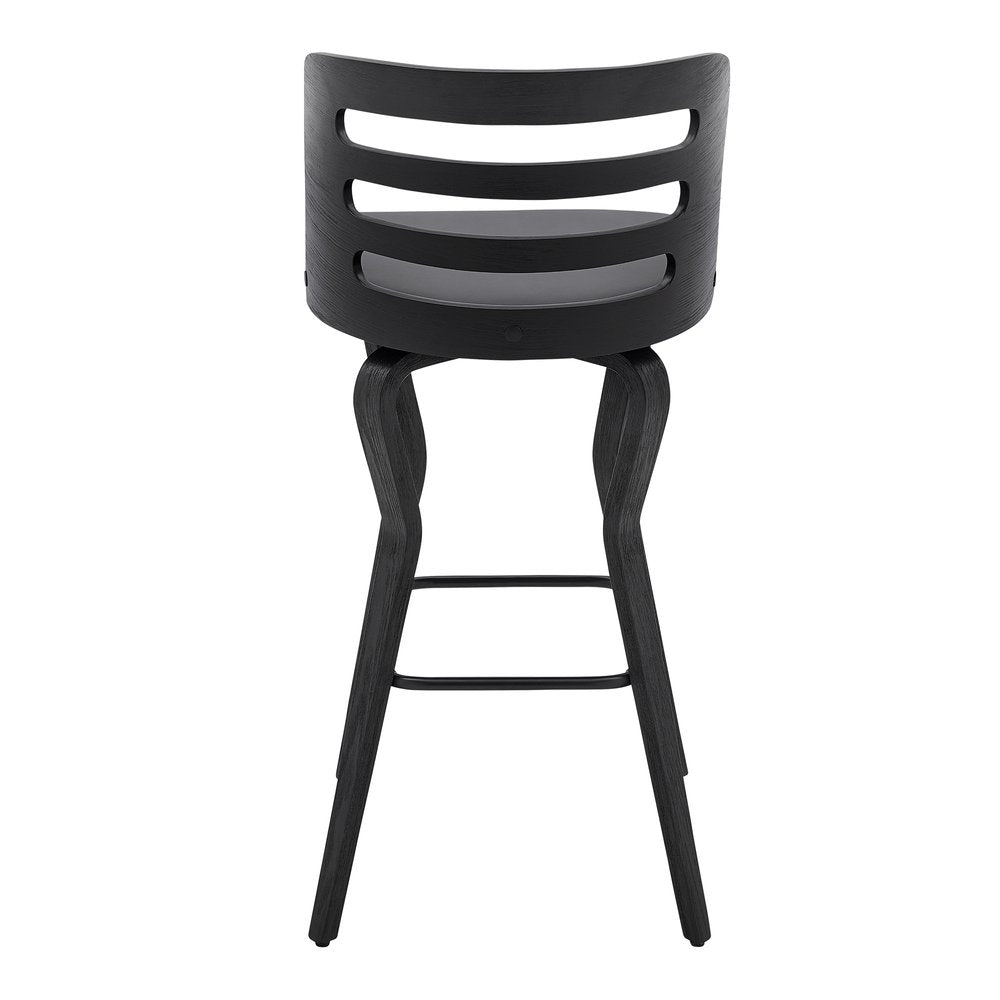 29" Gray And Black Faux Leather And Fabric And Iron Low Back Bar Height Swivel Bar Chair