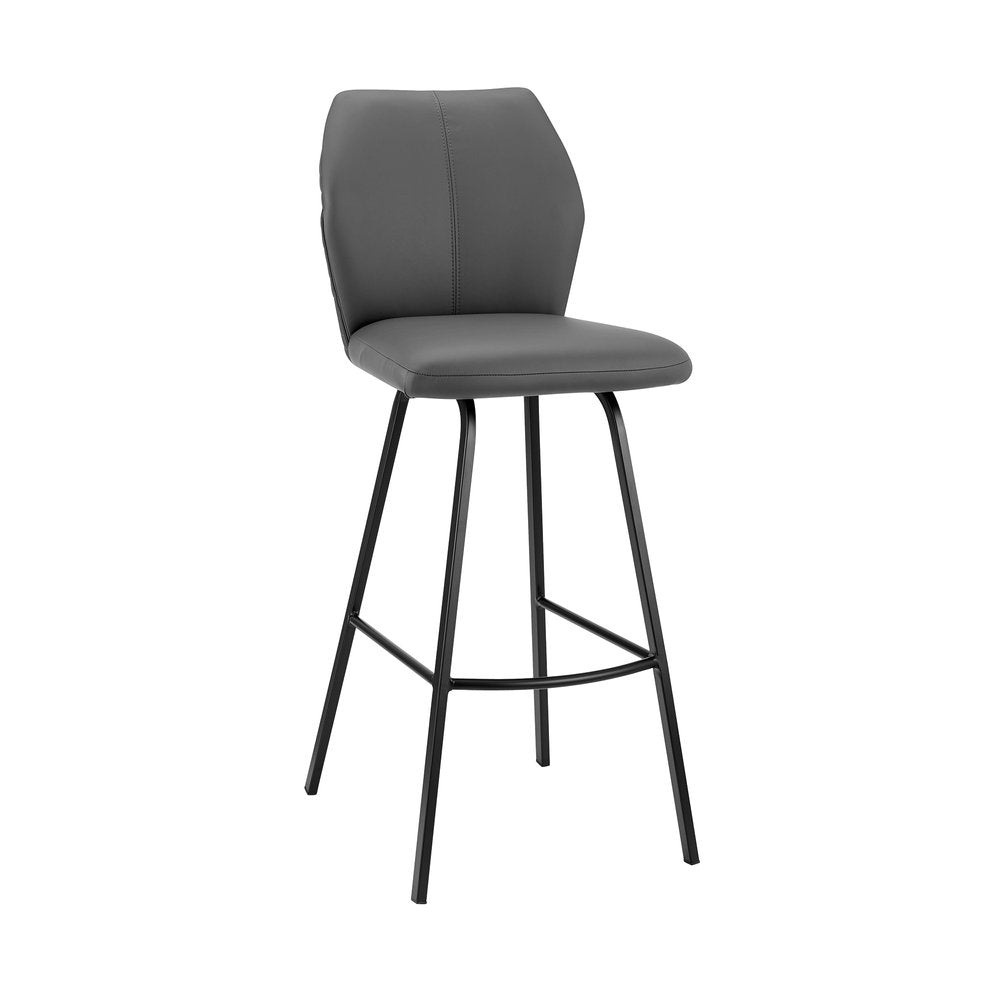 26" Gray And Black Faux Leather And Fabric And Iron Counter Height Bar Chair