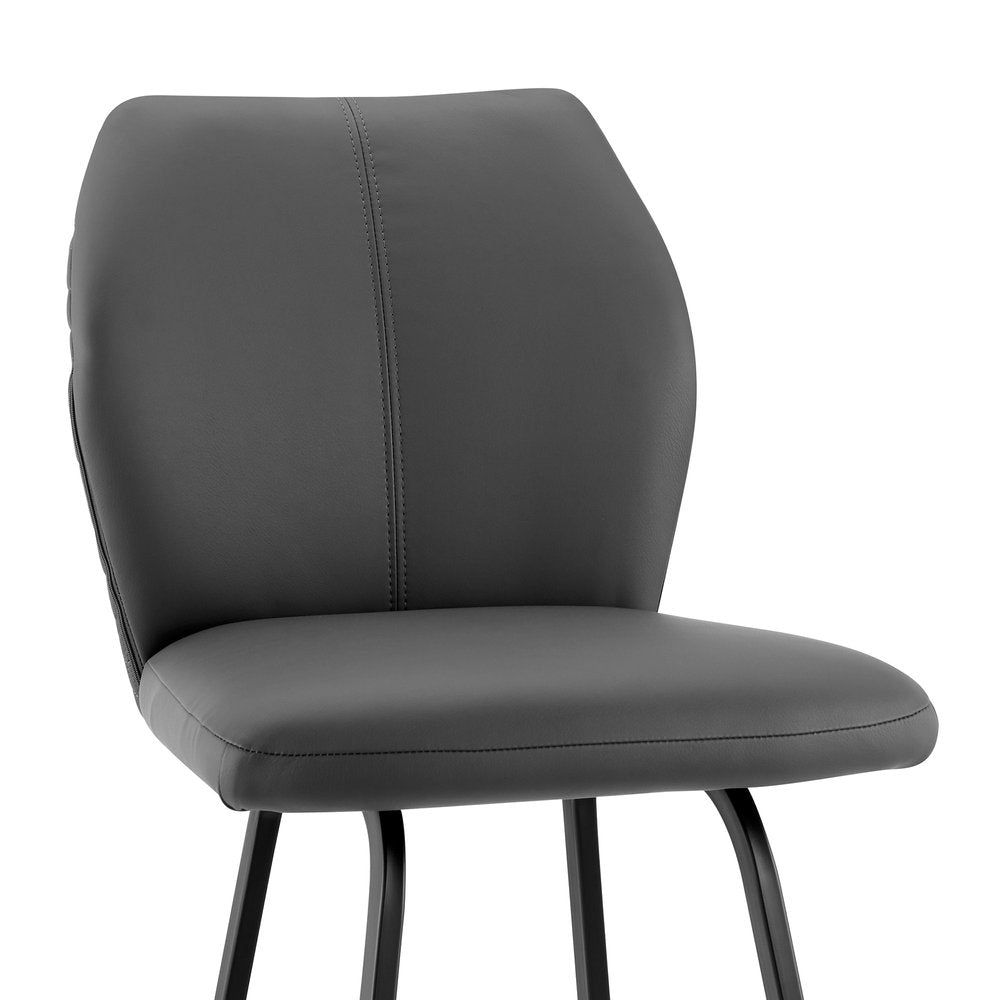 26" Gray And Black Faux Leather And Fabric And Iron Counter Height Bar Chair