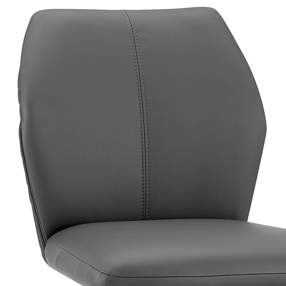 26" Gray And Black Faux Leather And Fabric And Iron Counter Height Bar Chair