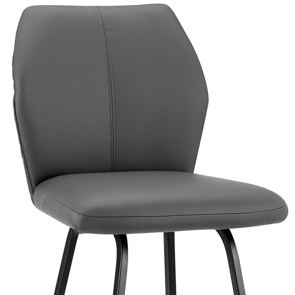 26" Gray And Black Faux Leather And Fabric And Iron Counter Height Bar Chair
