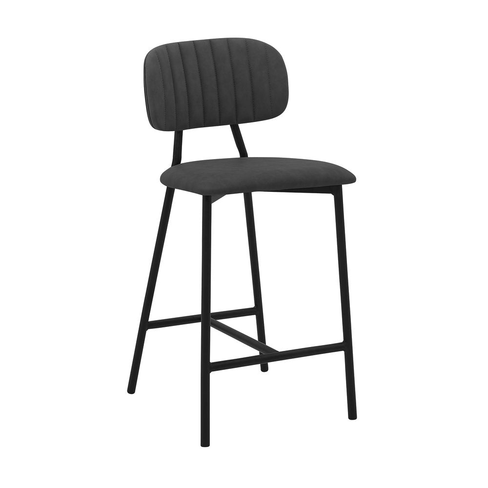 26" Gray and Black Faux Leather and Iron Low Back Counter Height Bar Chair