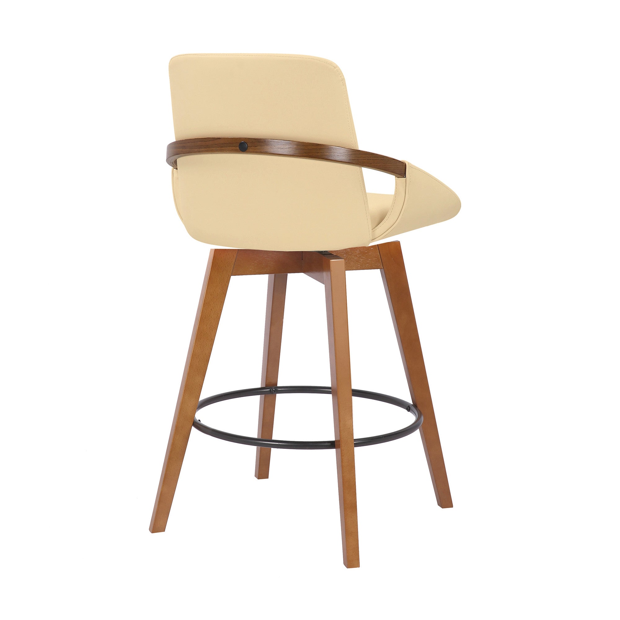 27" Cream And Brown Fabric And Iron Counter Height Swivel Bar Chair