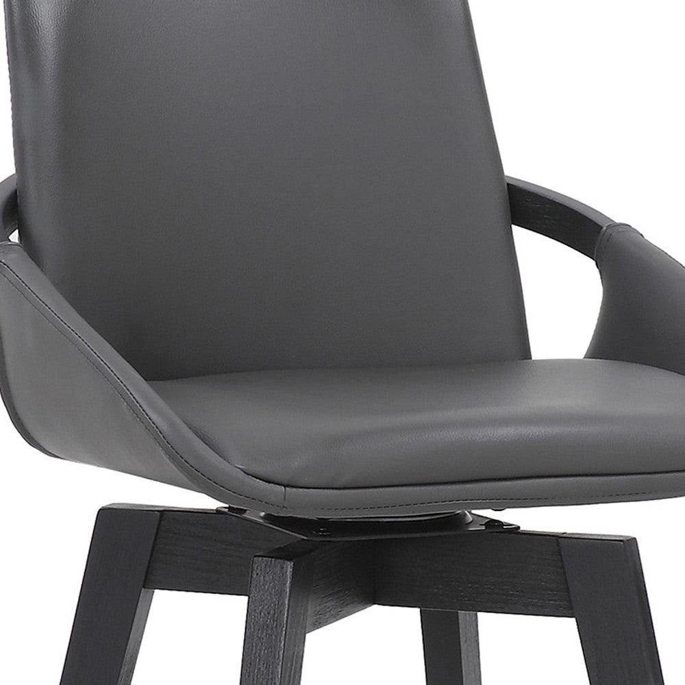 27" Gray And Black Faux Leather Swivel Low Back Bar Height Bar Chair