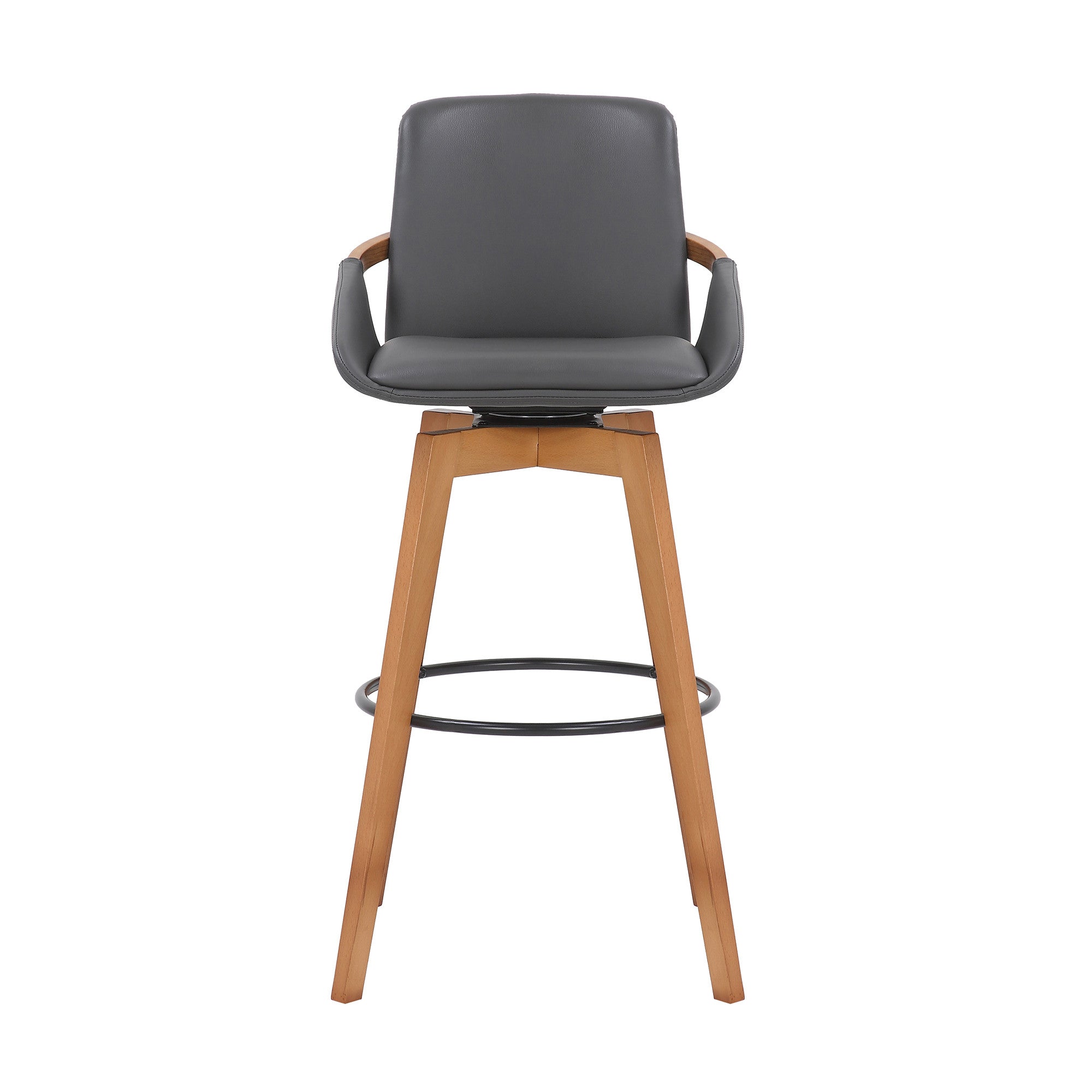 31" Gray And Black Fabric And Iron Bar Height Swivel Bar Chair