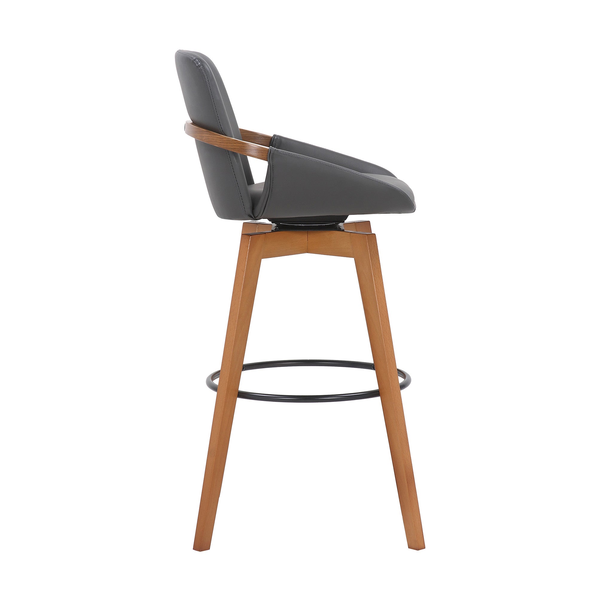 31" Gray And Black Fabric And Iron Bar Height Swivel Bar Chair