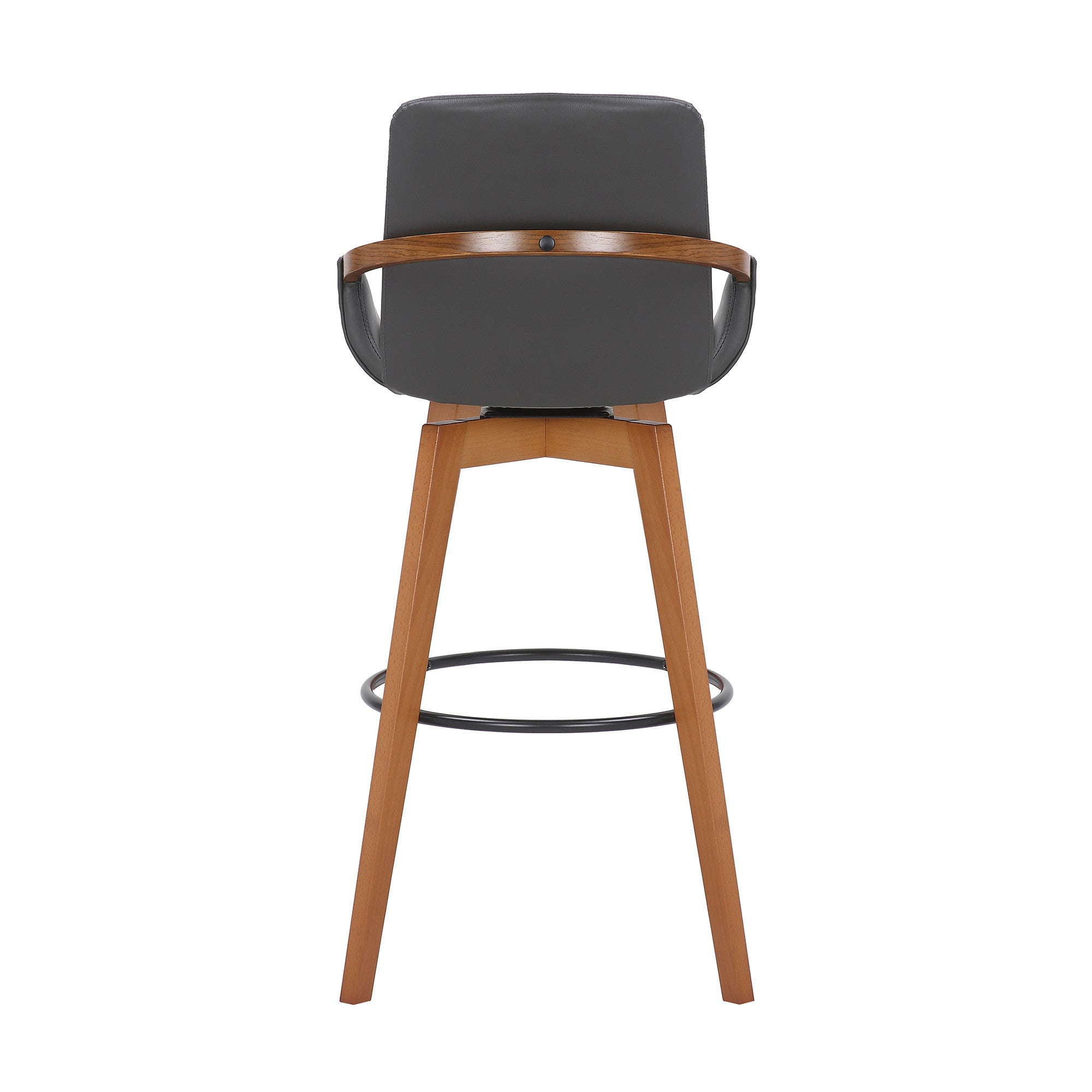 31" Gray And Black Fabric And Iron Bar Height Swivel Bar Chair