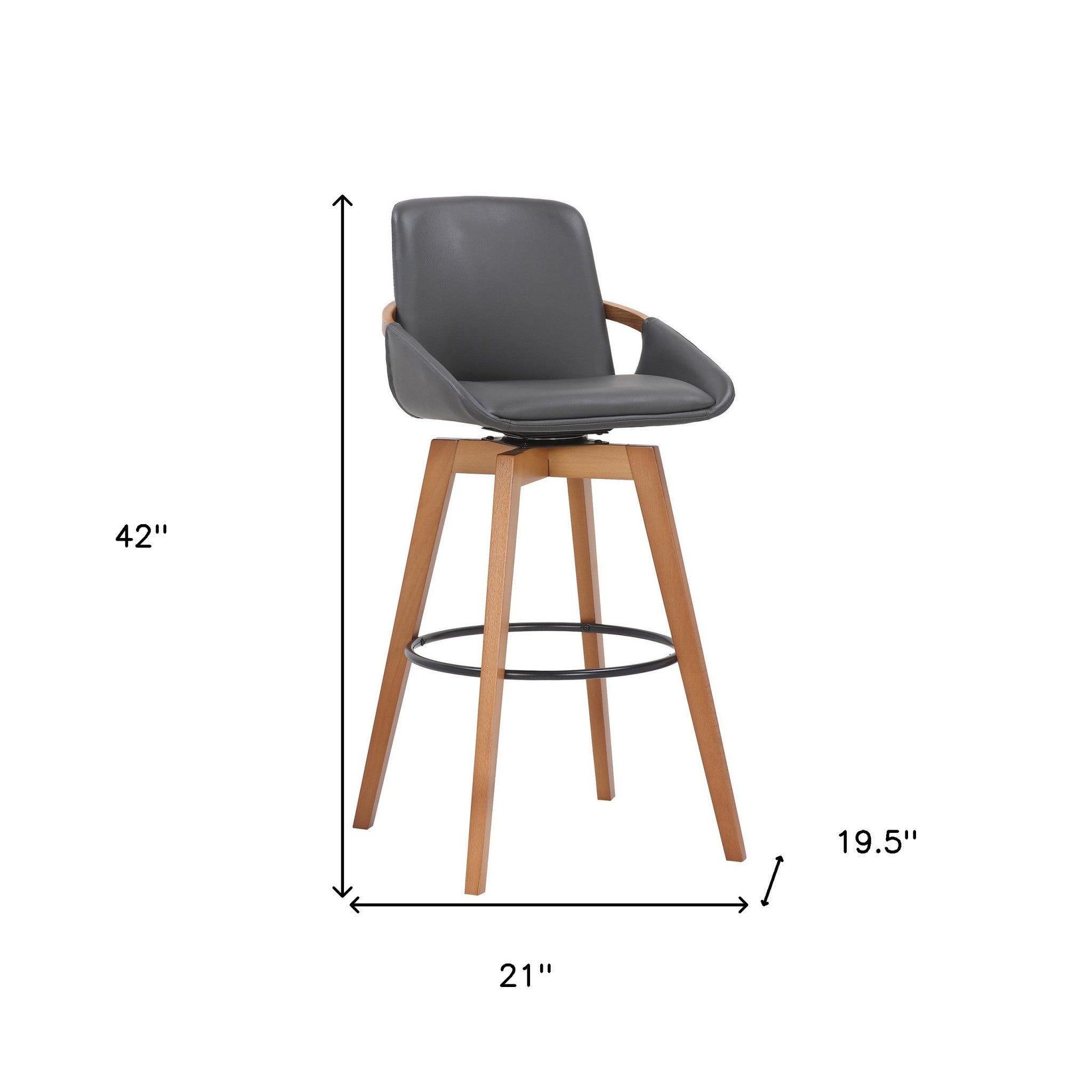 31" Gray And Black Fabric And Iron Bar Height Swivel Bar Chair