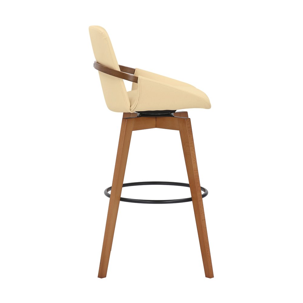 31" Cream and Black Fabric and Iron Bar Height Swivel Bar Chair