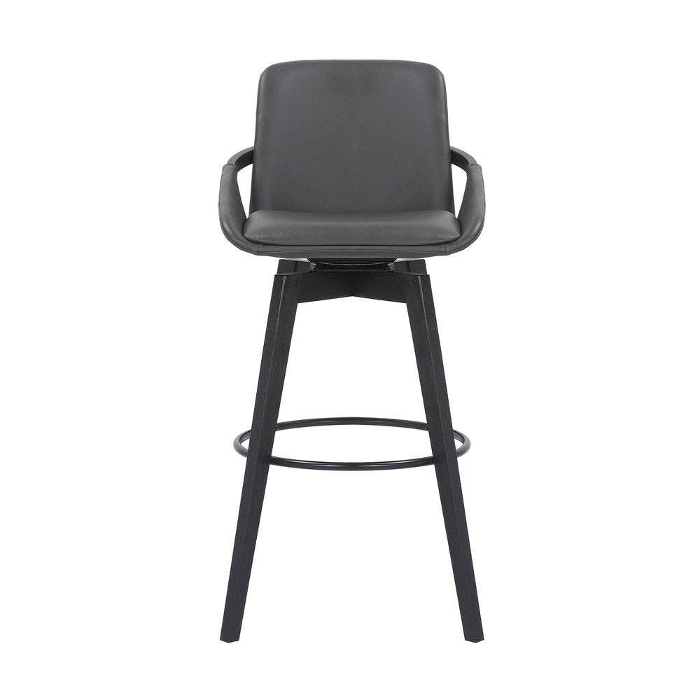 31" Gray And Black Fabric And Iron Bar Height Swivel Bar Chair