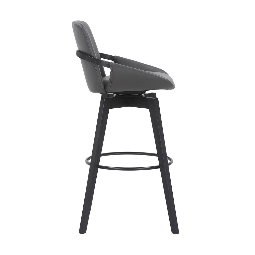 31" Gray And Black Fabric And Iron Bar Height Swivel Bar Chair