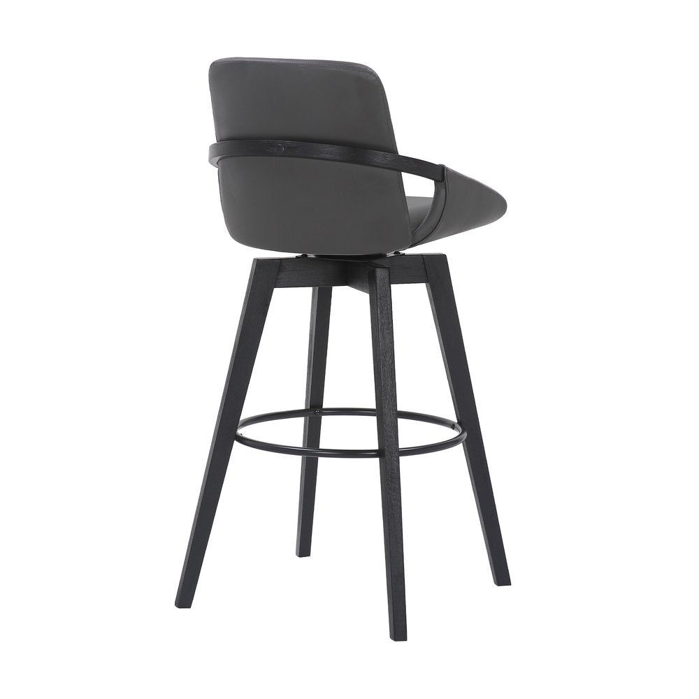31" Gray And Black Fabric And Iron Bar Height Swivel Bar Chair