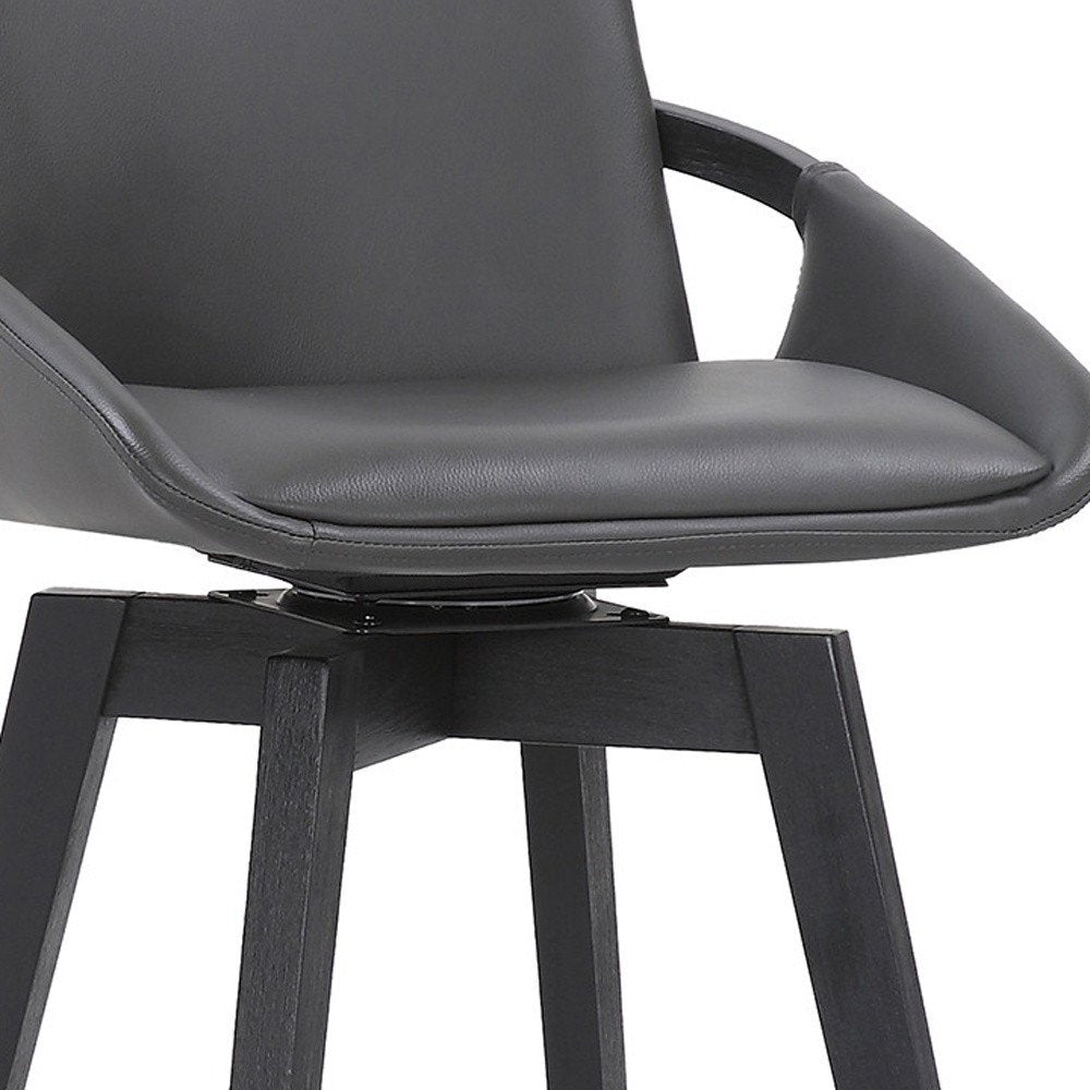 31" Gray And Black Fabric And Iron Bar Height Swivel Bar Chair