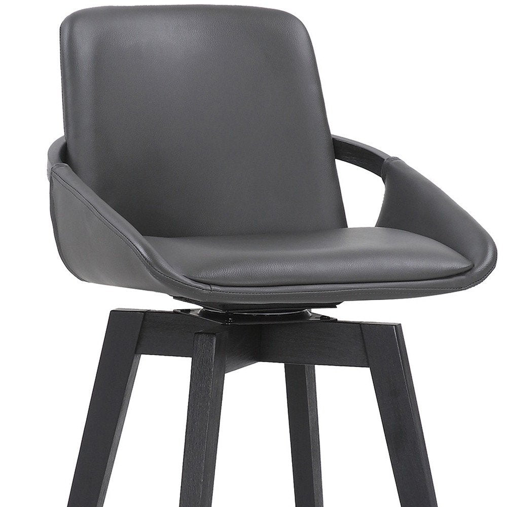 31" Gray And Black Fabric And Iron Bar Height Swivel Bar Chair
