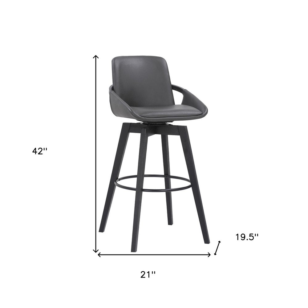 31" Gray and Black Fabric and Iron Bar Height Swivel Bar Chair