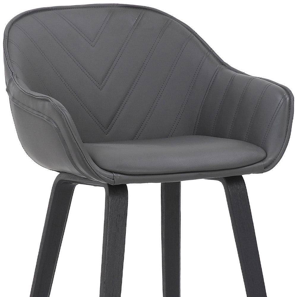 26" Gray And Black Fabric And Iron Counter Height Bar Chair
