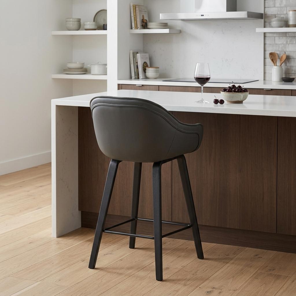 26" Gray And Black Fabric And Iron Counter Height Bar Chair