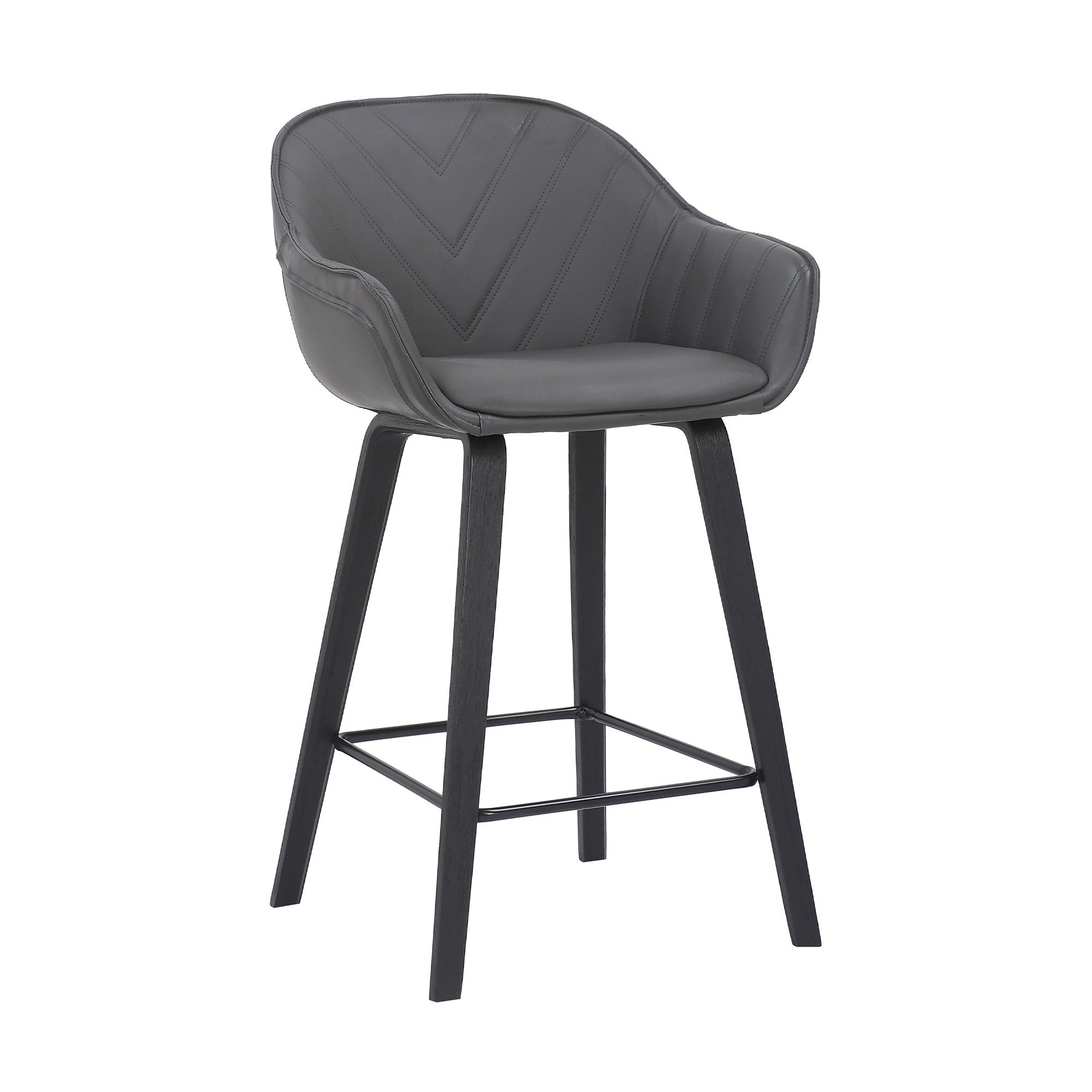 26" Gray And Black Fabric And Iron Counter Height Bar Chair