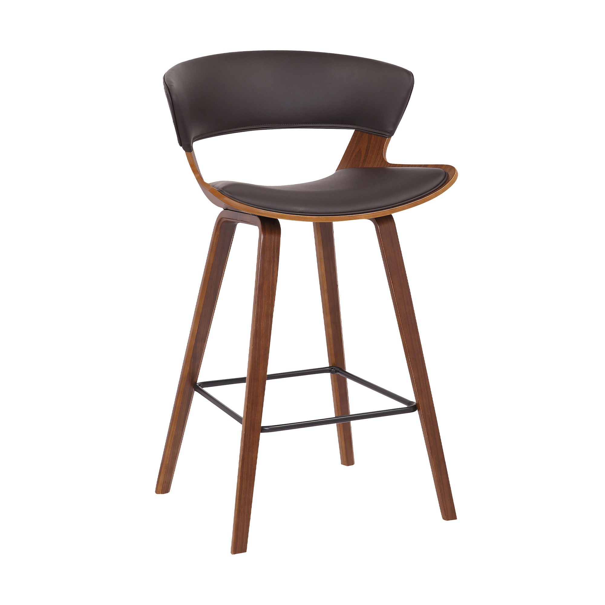 27" Brown Faux Leather And Iron Low Back Counter Height Bar Chair