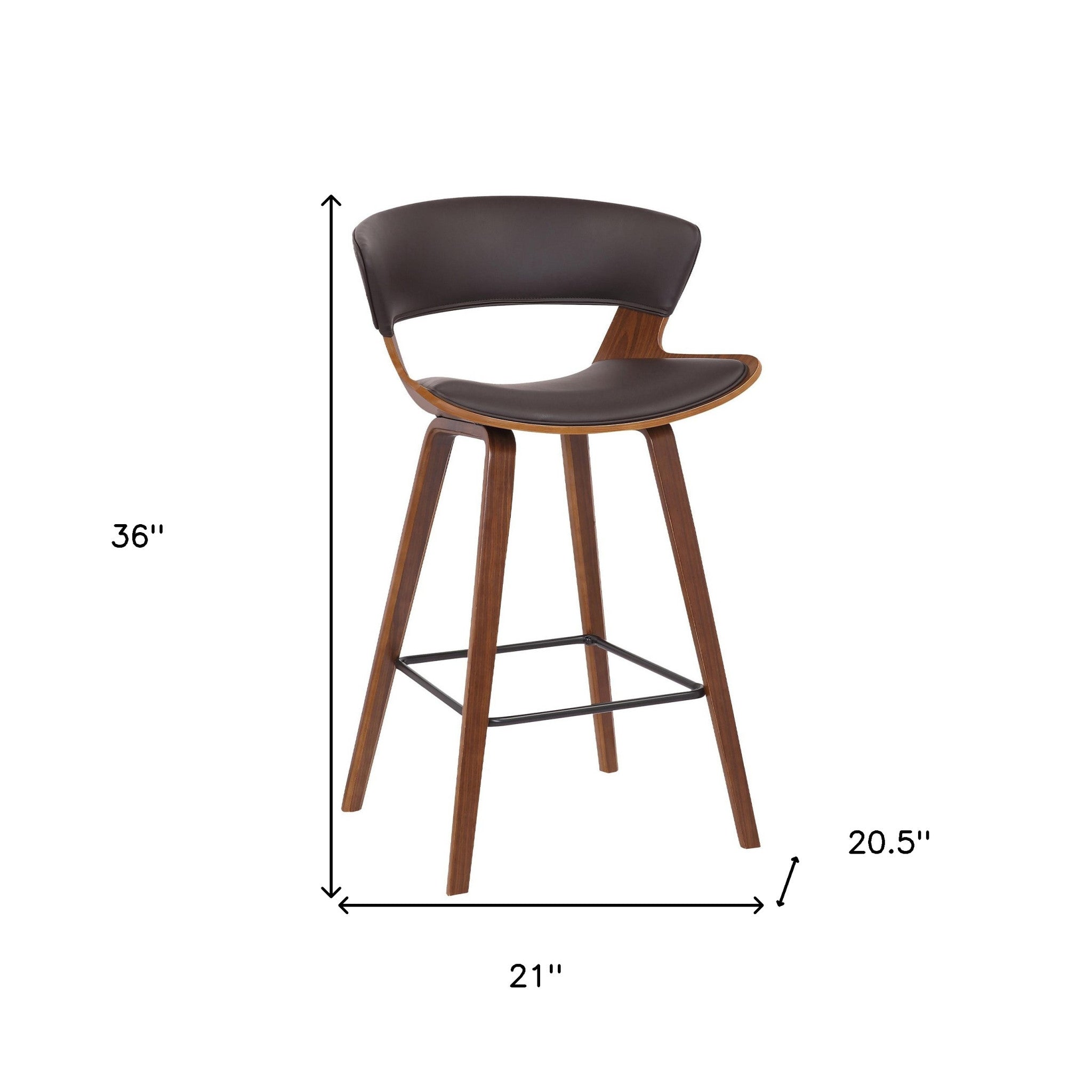 27" Brown Faux Leather And Iron Low Back Counter Height Bar Chair